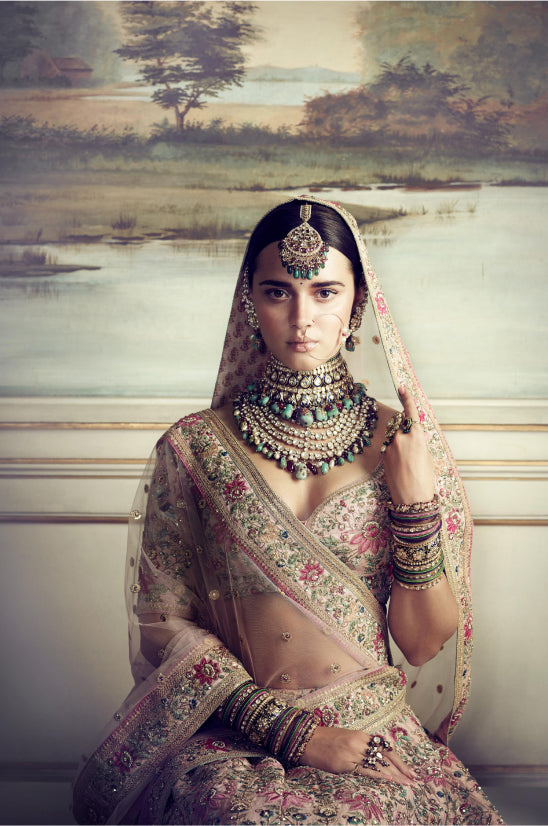 Buy Bollywood Sabyasachi Inspired silk brown bridal lehenga choli in UK,  USA and Canada